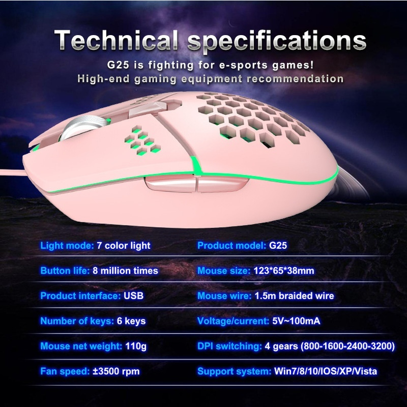 E-Sports Gaming Wired Mouse 6 Key 8000dpi Lightweight Rgb Lighting Fan Cooling Tablet Laptop Accessories Office Game
