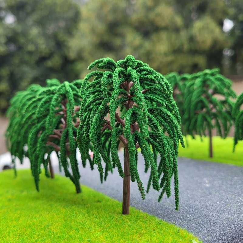 8pcs Willow Tree Model Miniature Simulation 10cm Green Tree Model Sand Table Material City Street Highway Railway Model Layout