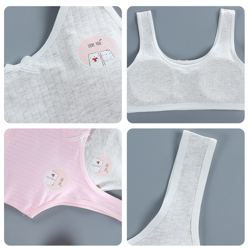 Teens Girls 2Pcs Underwear Set Cute Bear Print Bow Padded Training Bra Panties