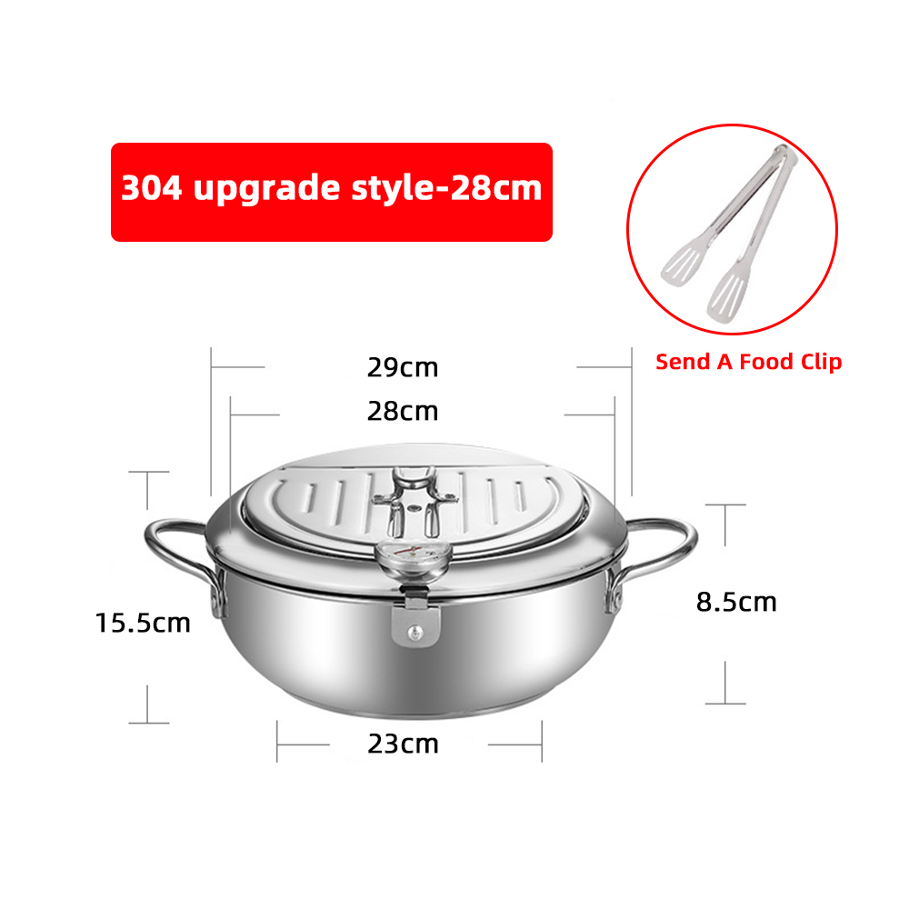 Japanse frituurpan met een thermometer en een deksel Frituurpan 304 roestvrijstalen keuken Tempura olie koekenpan Friteuse: Marineblauw