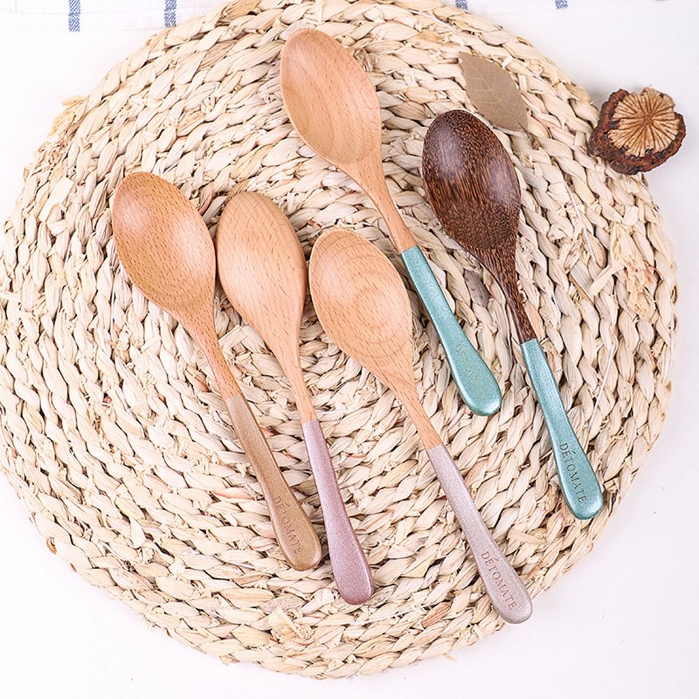 1Pcs Wooden Spoon Coffee Dessert Home Kitchen Utensils Rice Tea Honey Cooking Dining Tableware Teaspoons Kitchen Tools