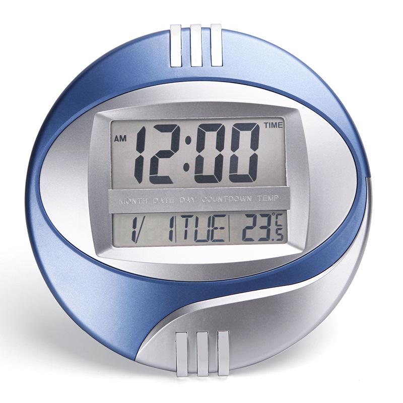 Reloj de pared led Snooze, soporte silencioso, relojes electrónicos, calendario Lcd, temperatura Digital, hogar, cocina, oficina, escritorio inteligente grande: blue 