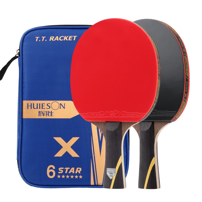 1 conjunto de 6 estrelas tênis de mesa bat 7-camadas profissional raquetes de ping pong longo punho curto fibra de carbono ping pong paddle carry bag: 2pcs Long handle
