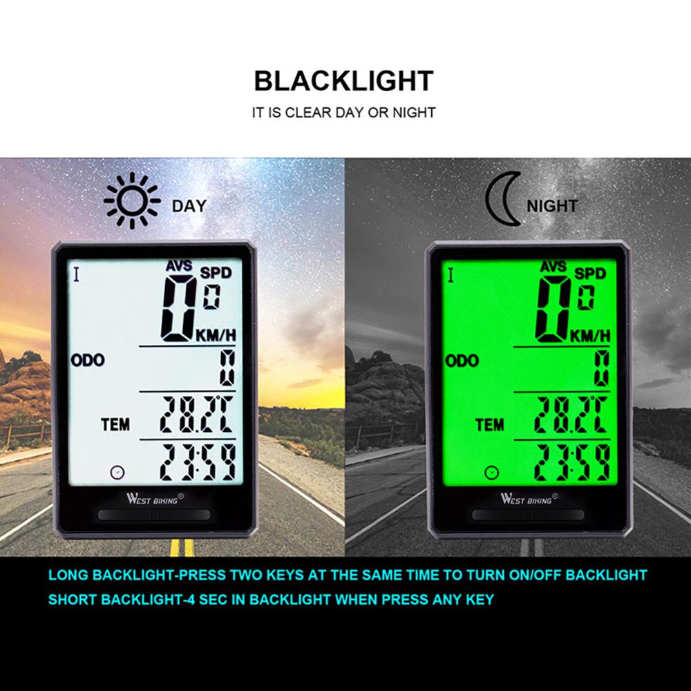 Bicycle Wireless Speedometer and Odometer IPX6 Waterproof Multi Function Cycle Bike Computer with LCD Backlight Display
