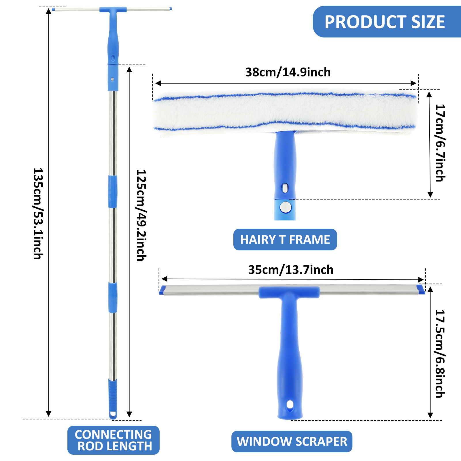 Extendable Window Cleaner Tools Set 180° Rotatable Long Handle Window Mop Household Squeegee Wiper Dust Cleaner Brush: Dark Grey