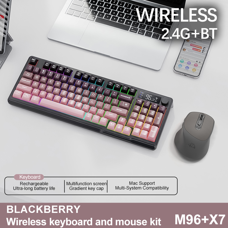 M96 Scherm Draadloos toetsenbord Muiskit ZIYOULANG Bluetooth-toetsenbord met muis Gaming, elektronisch scherm, verbinding met meerdere apparaten: Donkerblauw