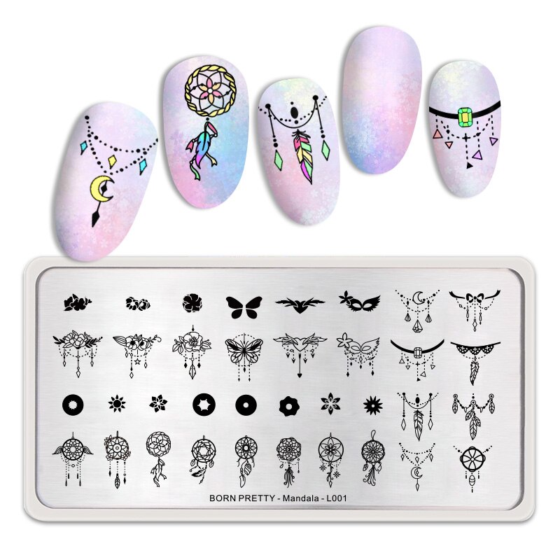 Geboren Pretty Mandala Serie Nail Stempelen Platen Bloemen Rechthoek Nail Art Image Stencil Thema Template