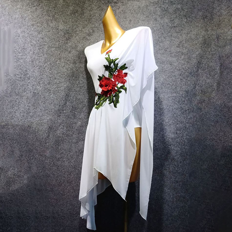 Kobiety taniec latynoski sukienka duże kwiatowe wzornictwo taniec praktyka tkaniny samba tango czacza taniec wydajność W354: biały / L