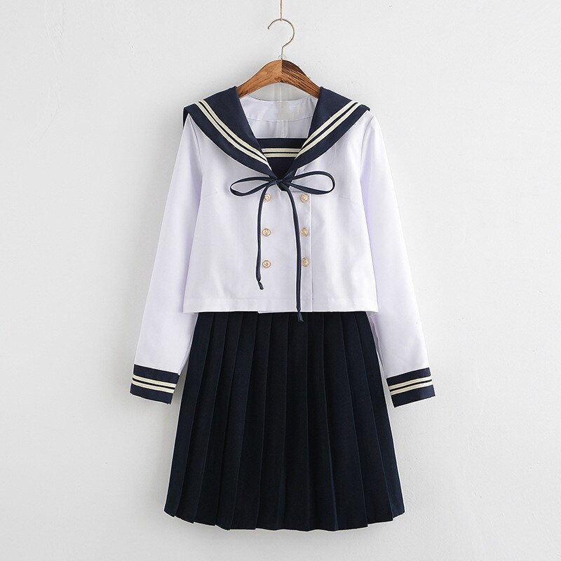 Japanese Sailor Suit Female Student Dress Uniform School Uniform JK Uniform College Style Sweet Cute Suit: Long sleeves suit / M