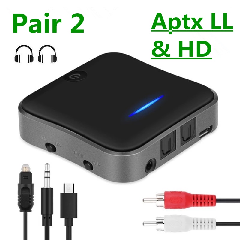 Aptx ii hd bluetooth 5,0 audio transmitter/receiver csr 8675 car tv pc wireless adapter rca/spdif /3,5mm aux jack pair 2 headphones
