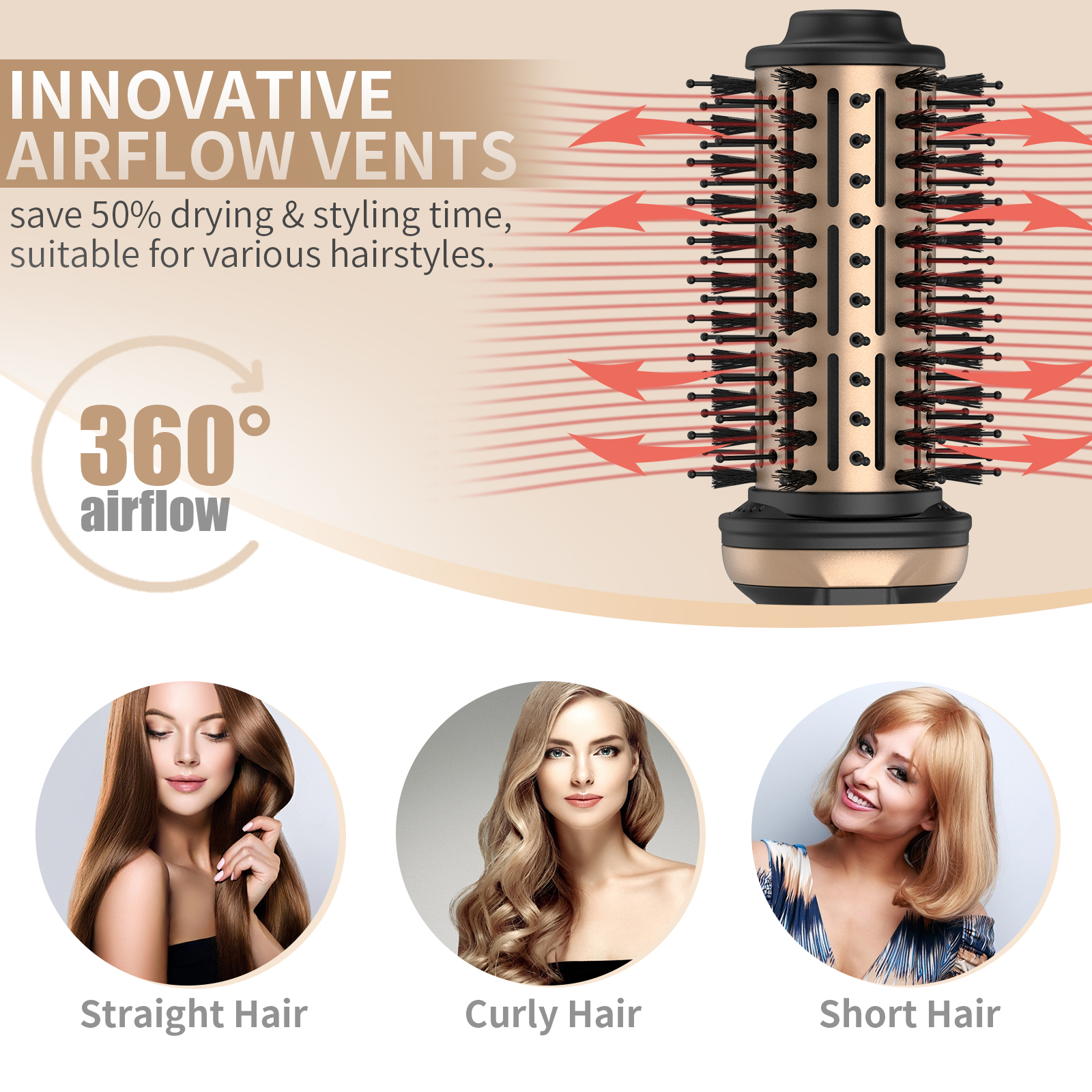 1000W Hair Dryer Brush Air Comb Blow Dryer Hair Styler Volumizer Hair Curler Straightener 4 In 1 Brush Hairdryer Hairbrush