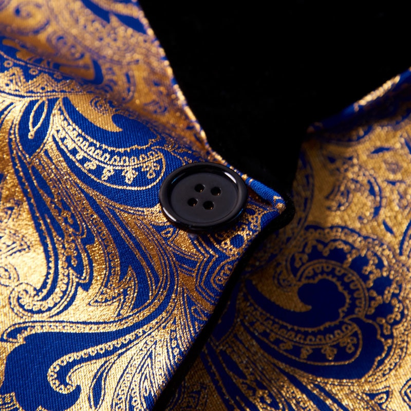 Pyjtrl jakke + vest herre todelt sæt guld blomstermønster print sjal revers slim fit bryllup gallakjole smoking kostume
