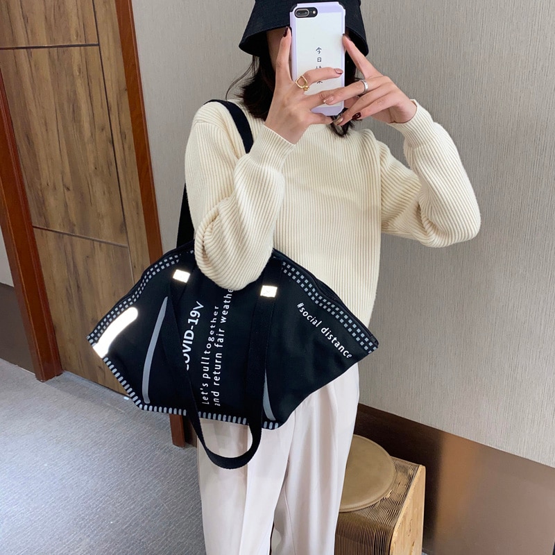 Capacity Handbags Large Casual Women Canvas Tote Bags Hobos Mask Shoulder Bags Female Trendy Ladies Shopper Bag