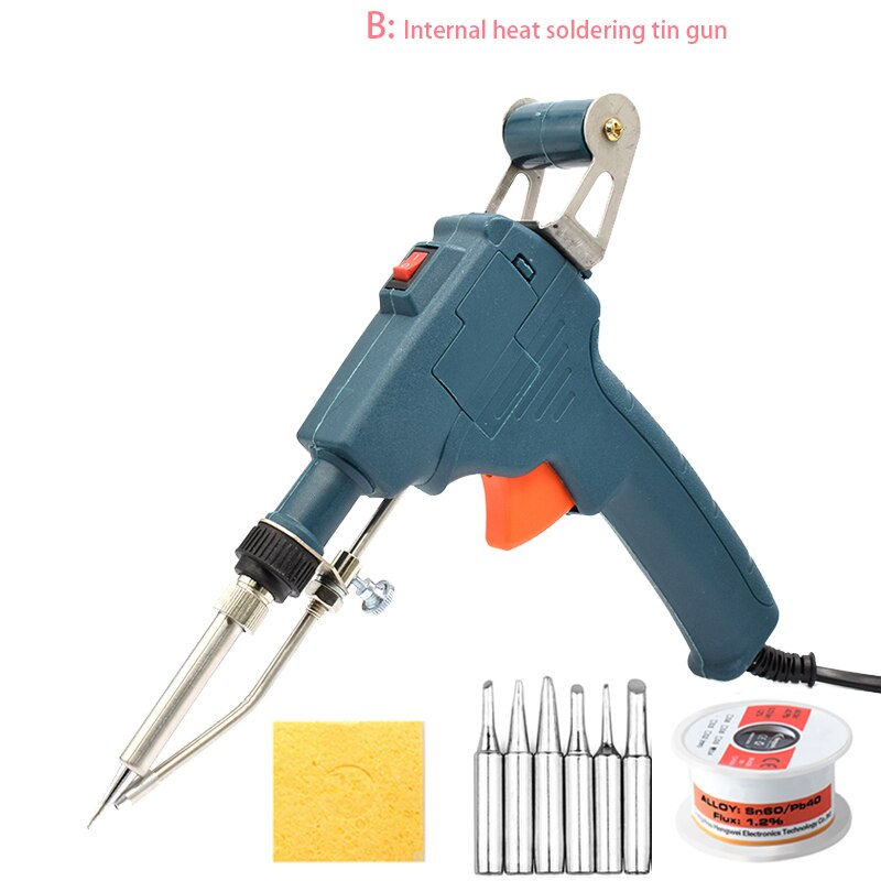 60W 110V/220V US/EU Hand-held Internal Heating Soldering Iron Automatically Send Tin Gun Soldering Welding Repair Tool: Silver / EU