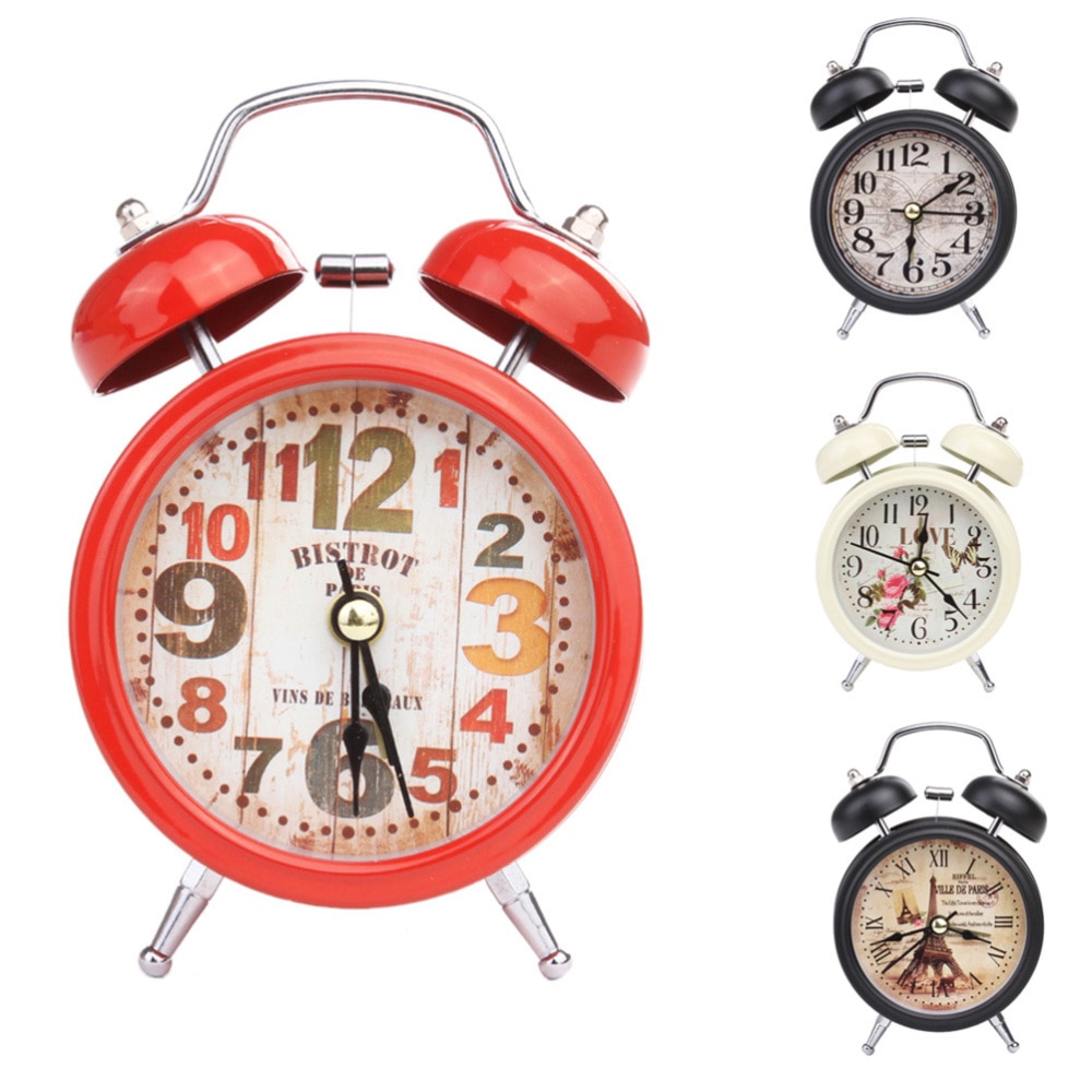 Metal Small Alarm Clock Desktop Vintage Ring Bell Clock Kids Alarm Clock without Battery Будильник - Earth (Black)