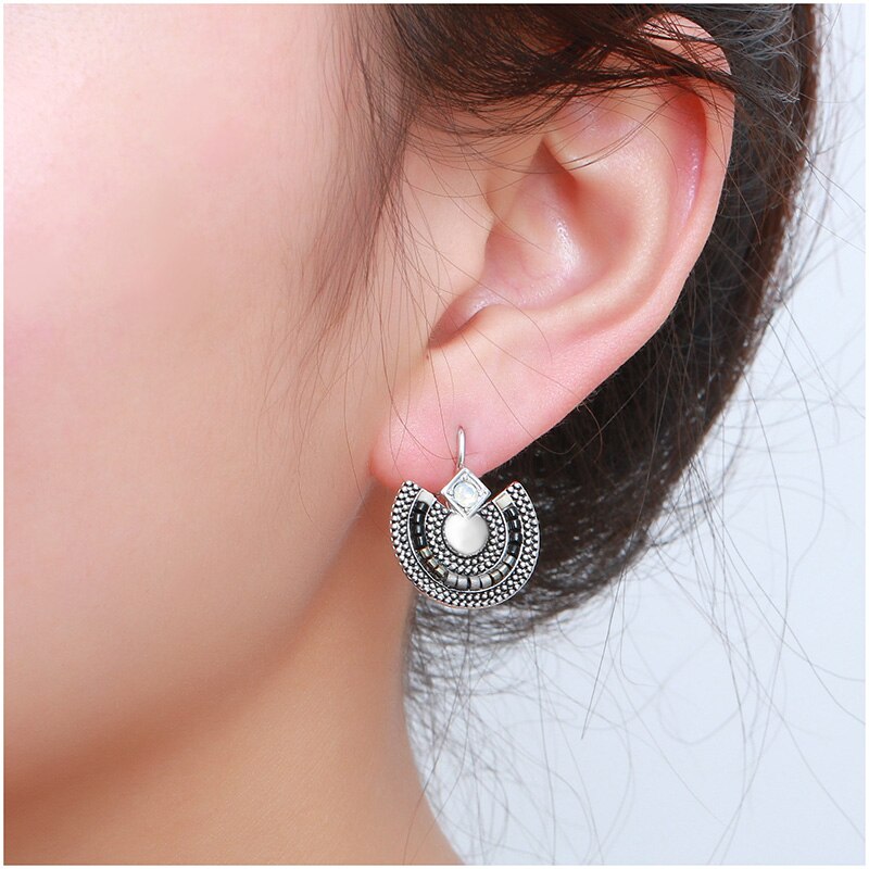 Shineland Bohemia Vintage plata antigua dorada-cristales de estrás cuentas pendientes de clip llamativos joyas étnicas al por mayor
