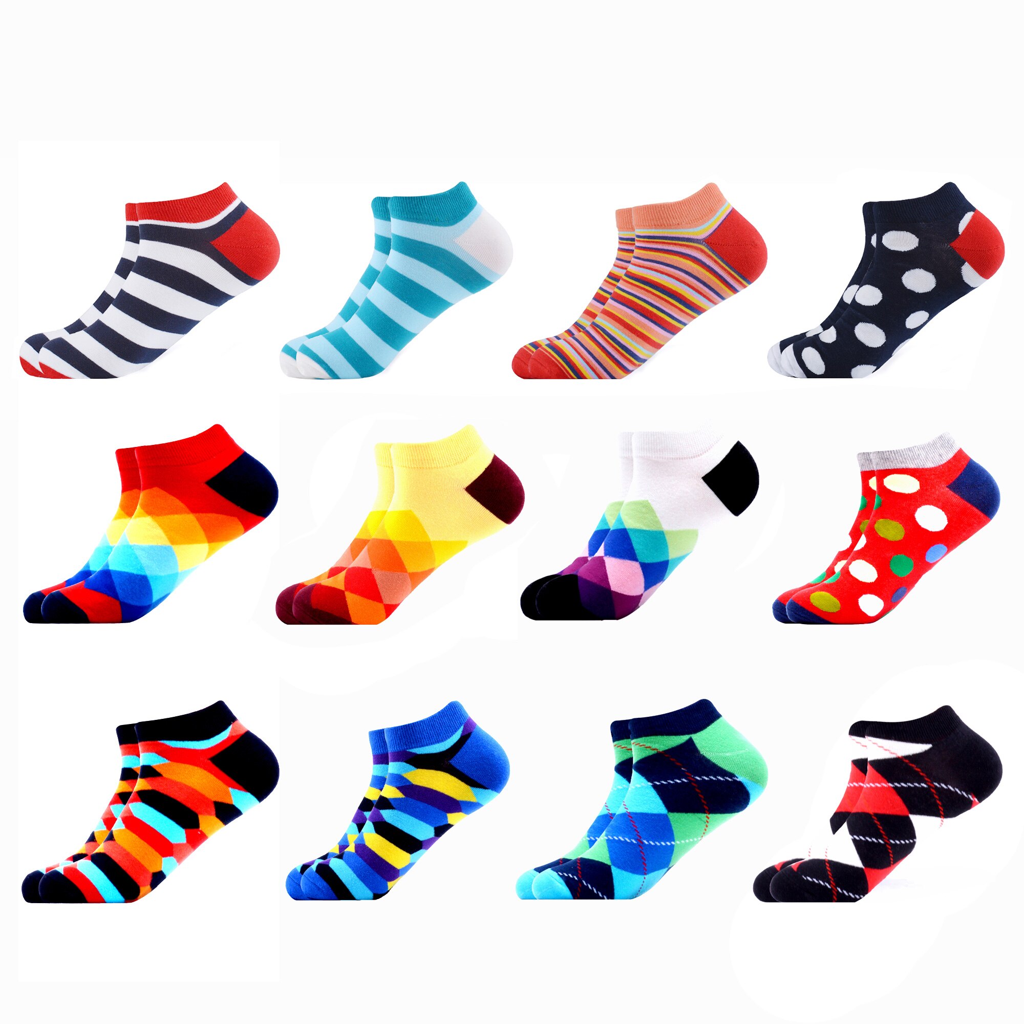 SANZETTI – chaussettes courtes à carreaux en coton peigné pour femmes, 12, nouveauté, colorées, décontractées, Harajuku, tendance paires/lot: B06230