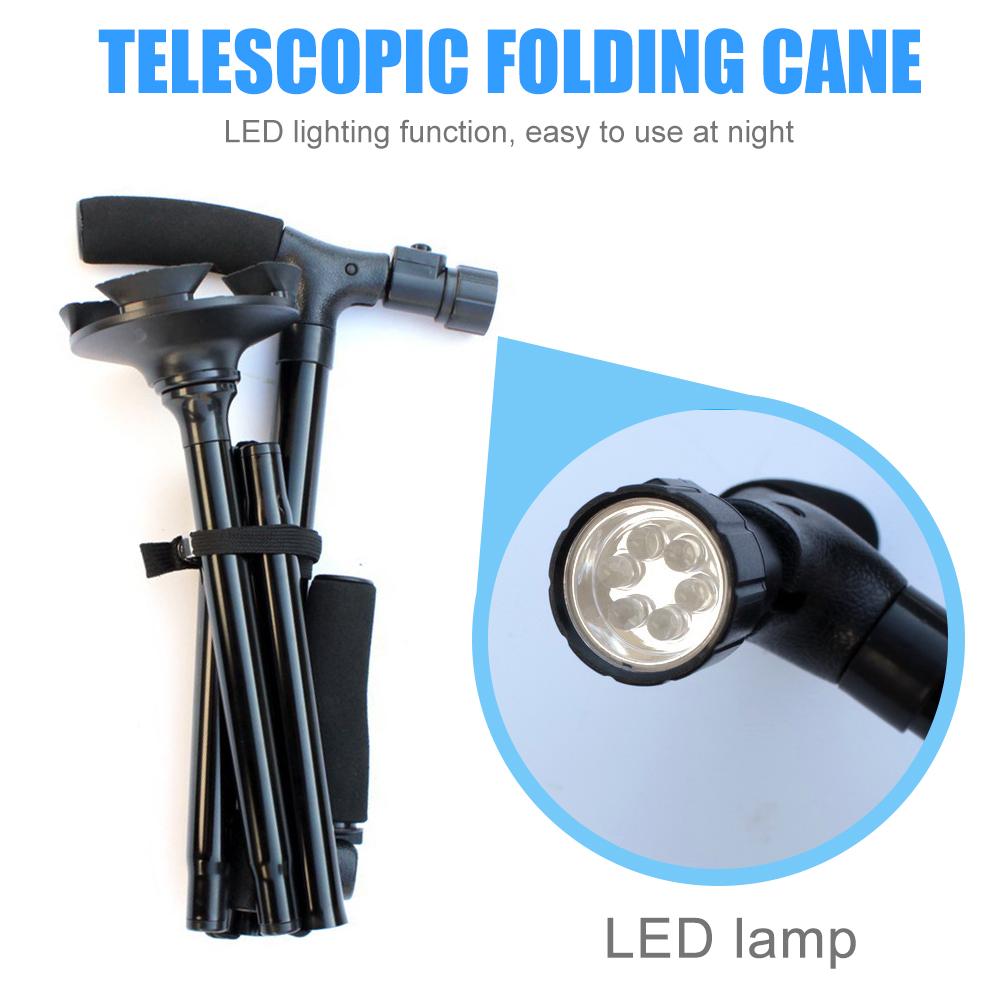 Telescopic Folding Canes Collapsible LED Light Aged Walking Sticks Poles for the Elder Crutches Lightweight Safety Walking Stick