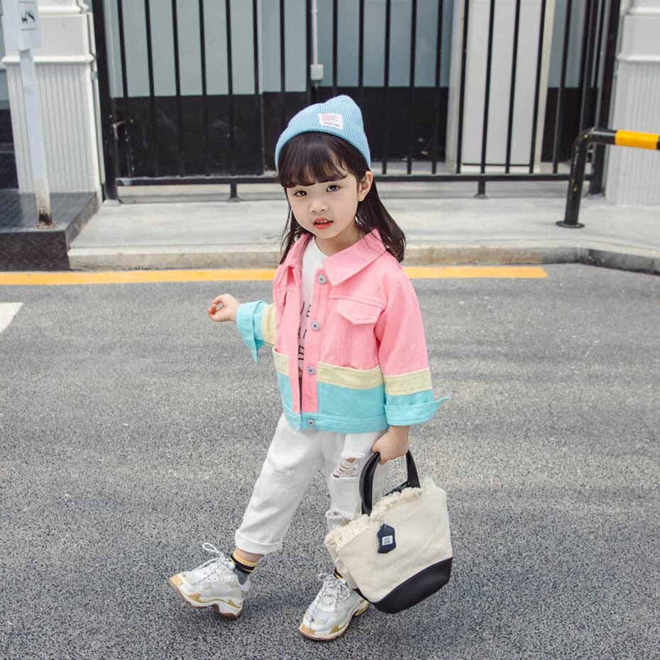 Baby Meisje Jas Patchwork Meisje Jas Bovenkleding Enkele Breasted Childrens 'Jas Casual Stijl Kleding Voor Meisjes: 3T
