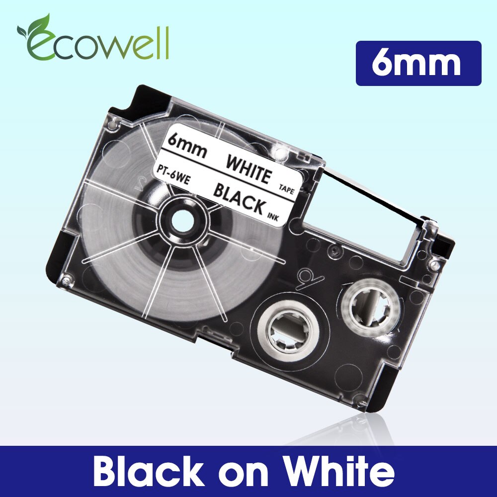 Ecowell 6mm taśma do Casio XR-6WE XR-6X XR-6RD XR-6BU XR-6YW XR-6GN taśma z etykietami XR-6SR XR-6GD dla Casio KL-60 KL-120 drukarka do etykiet: Black on White