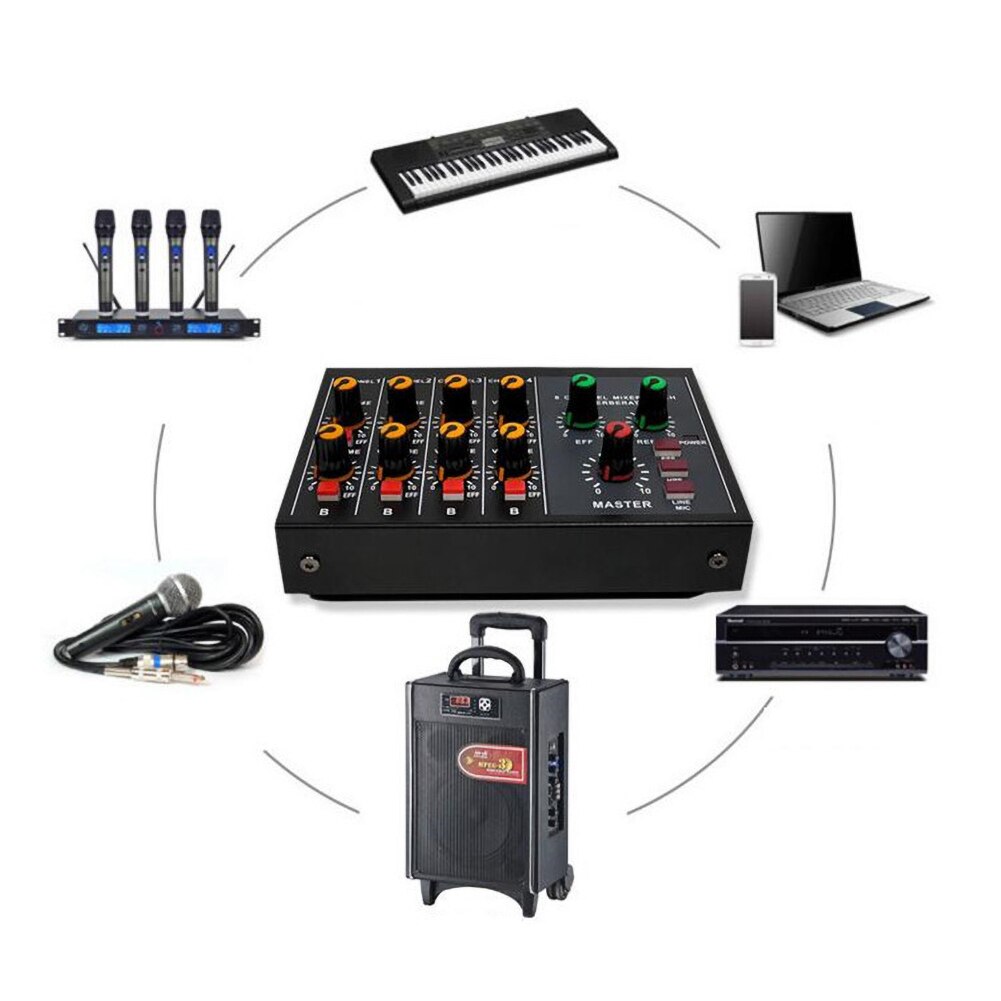 Tragbare Digitale 8-Kanal Stereo Sound Mischpult Reverb Wirkung Audio Mixer