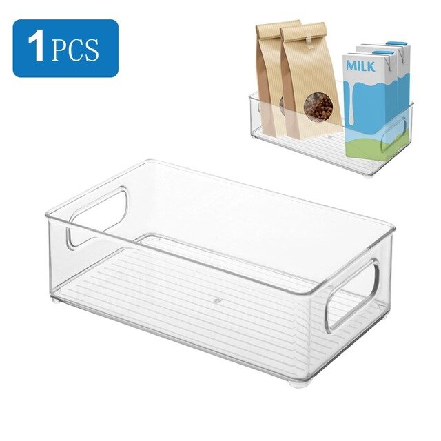 4pc Refrigerator Organizer Bins Stackable Fridge Food Storage Box with Handle Clear Plastic Pantry Food Freezer Organizer Tools: 1Pcs