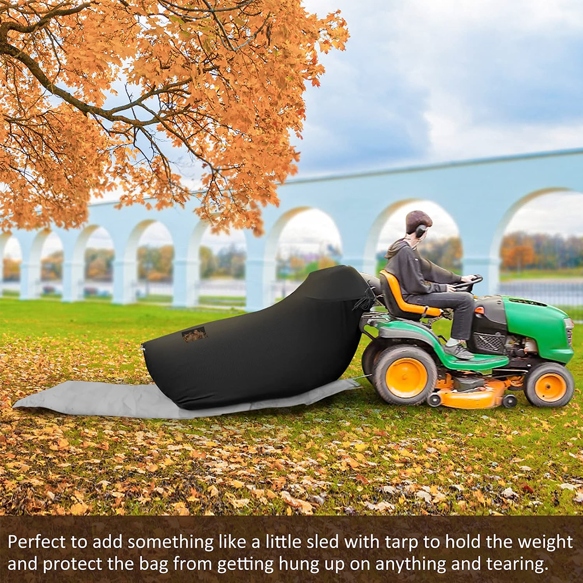 Sac à feuilles pour tracteur de pelouse, sac collecteur d'herbe, sac à feuilles de jardin 200 × 130cm, résistant à l'usure, grande capacité, tissu Oxford 420D pour tondeuse à gazon Gra