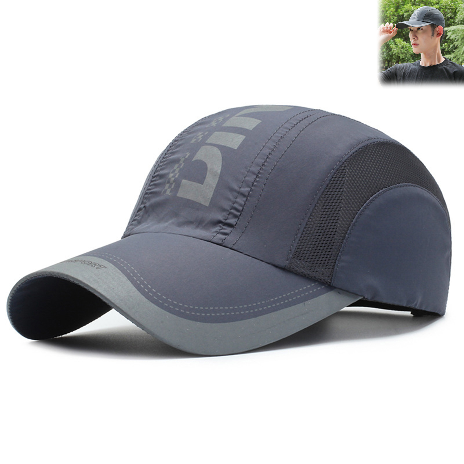 Fique protegido en estilo gorra de béisbol UV con parte superior suave de secado rápido, correa transpirable para senderismo, pesca y actividades al aire libre: Gris oscuro