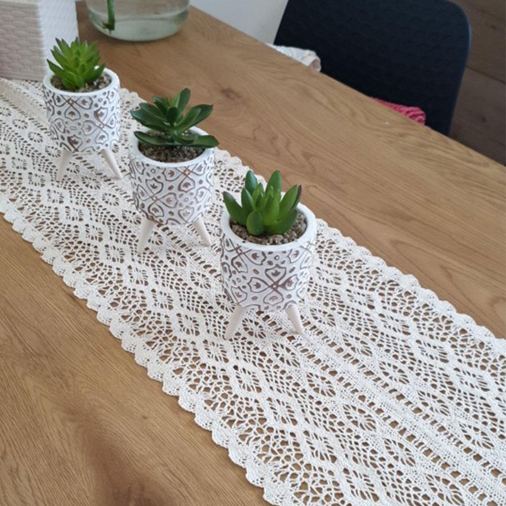 Long Lace Tablecloth Woven Table Runner Beige Crochet Romance Hollow Wedding Coffee Cover Nordic Decor Bed Runners I5p0