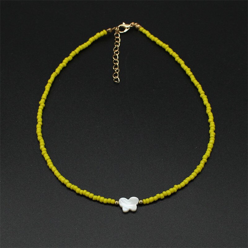 Colorful Beads Choker Women Shiny Pearl Shell Butterfly Pendant Necklace Double Layer Clavicle Chain Jewelry Accessories: 6