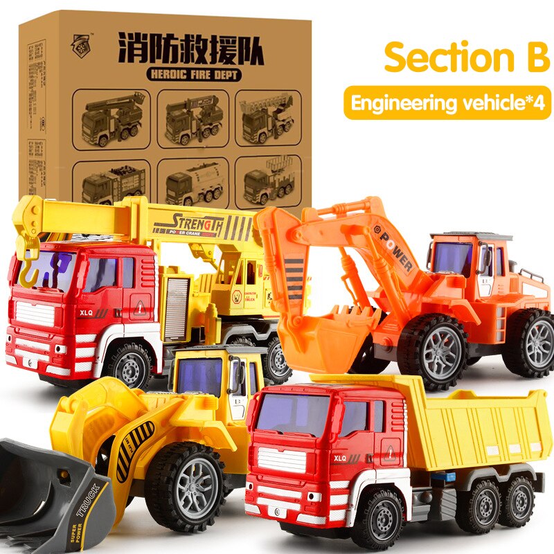 Set di giocattoli per auto per irrigatori di grandi dimensioni per bambini può spruzzare camion della spazzatura spazzare città camion di igiene pompiere ragazzo giocattoli giocattolo educativo: 4PCS Engineering B