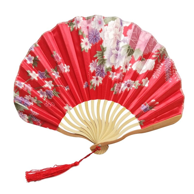 Bamboo Flower Printed Japanese Style Foldable Hand Held Fan Decoration: R