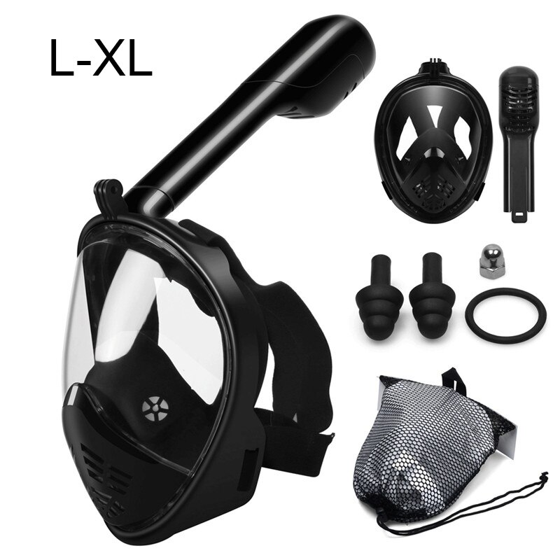 360 Degree Rotate Snorkel Mask Man Woman Scuba Underwater Diving Mask Full Face Snorkeling Masks 180 View Anti-fog Anti-Leak: T-Black L-XL