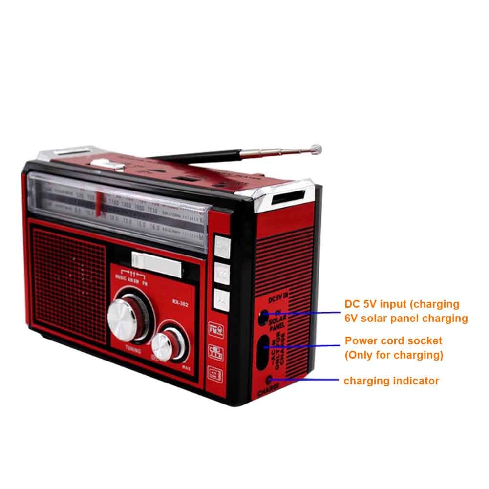 Rétro lecteur MP3 haute sensibilité Rechargeable Portable Radio lampe de poche AM FM SW Led extérieur maison multifonctionnelle TF USB