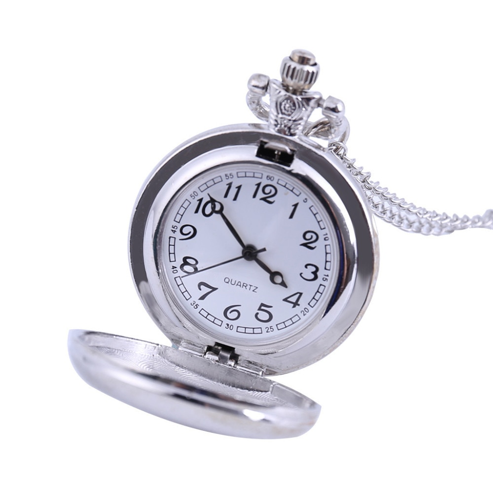 Gladde zwarte/zilveren kast quartz zakhorloge, volledig jachtdoos dames heren fob horloge klok relogio de bolso  #4 m 14
