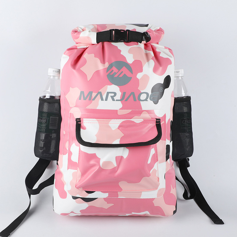 estilo RollTop mochila impermeable 22L arriba bolsa hermética 0,55 MM 500D Lona de PVC acolchado doble correas de hombro: Camo Pink