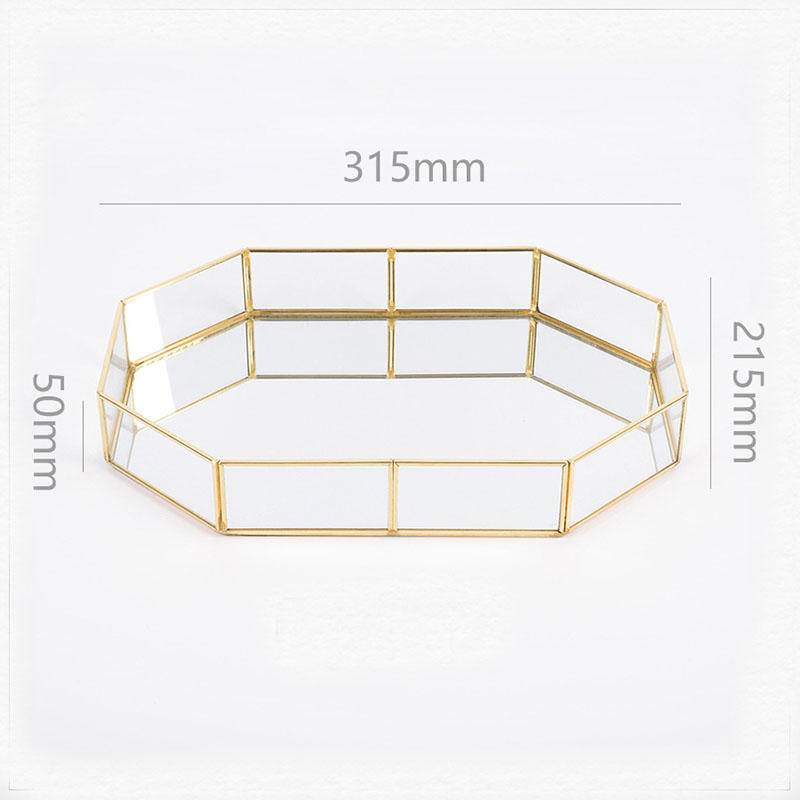 Messing Opbergvak Gouden Polygon Glas Snack Plaat Make-Up Sieraden Plaat Home Kitchen Decor: Style 1