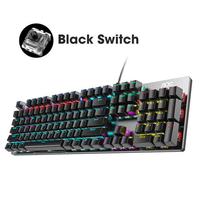 Clavier mécanique AOC GK410, axe vert, noir, axe thé, esports, touche complète, sans impact, pour jeu d&#39;ordinateur: Black Switch