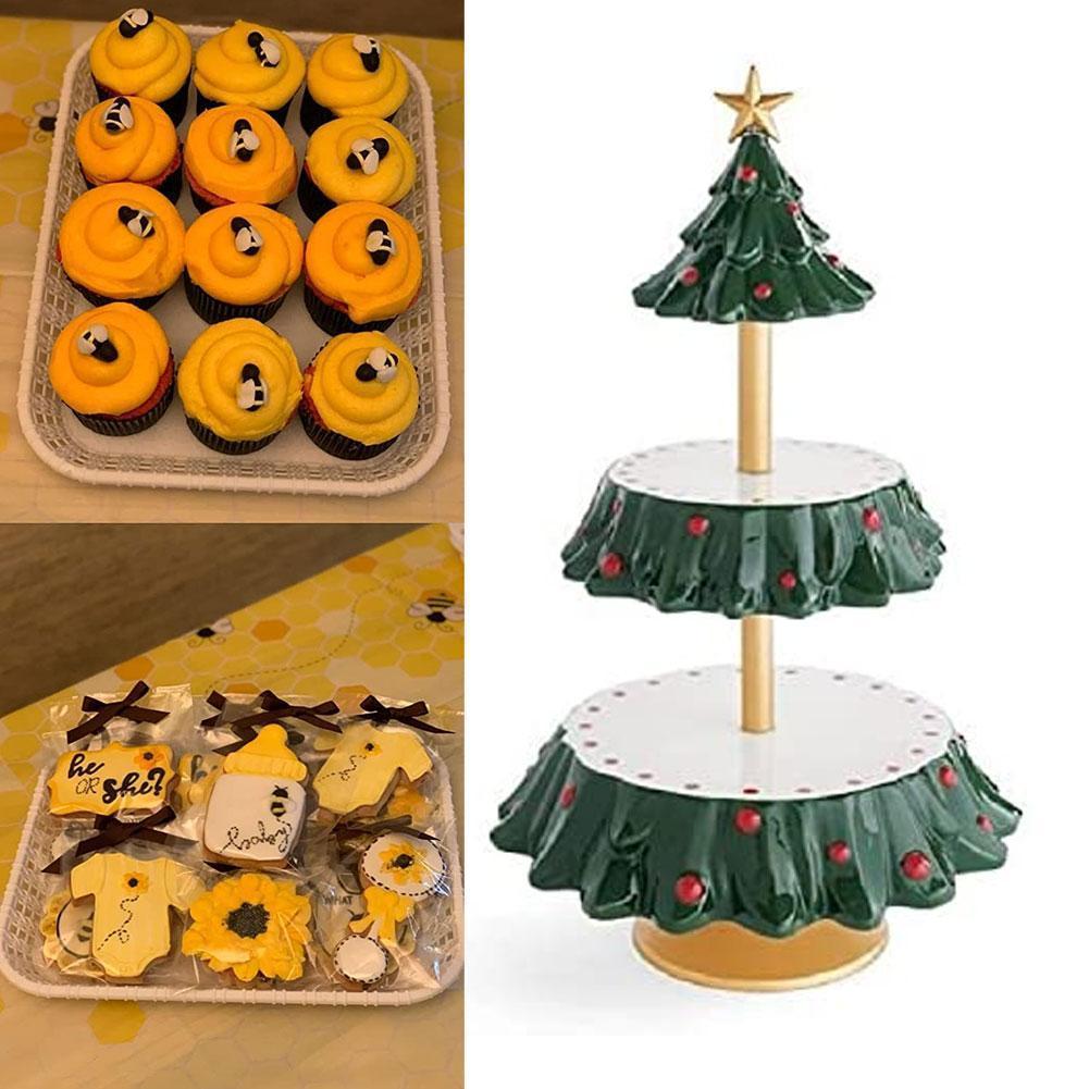 Soporte de árbol de Navidad para aperitivos, mesa de postre, plato de fruta, soporte de pastel de doble capa, plato de dulces para en casa, bandeja de aperitivos, decoración de Navidad
