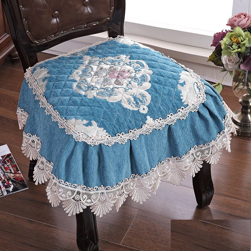 European Style Lace Chair Cushion Chenille Dining Chair Non-Slip Pads Breathable Thickened Universal Seat Mats Banquet Wedding C: youaonaxuezangqing