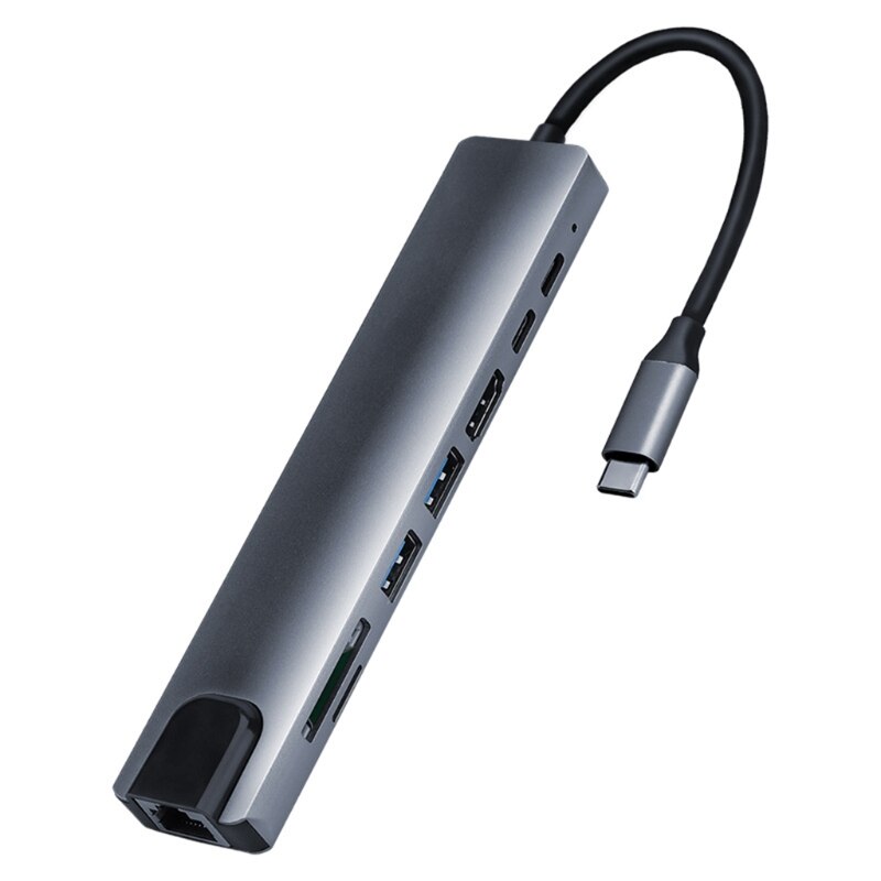 Concentrador tipo C 8 en 1 para ordenador portátil, adaptador USB con estación de acoplamiento periférico, 65W, PD, HDMI, compatible con SD/lector de tarjetas TF