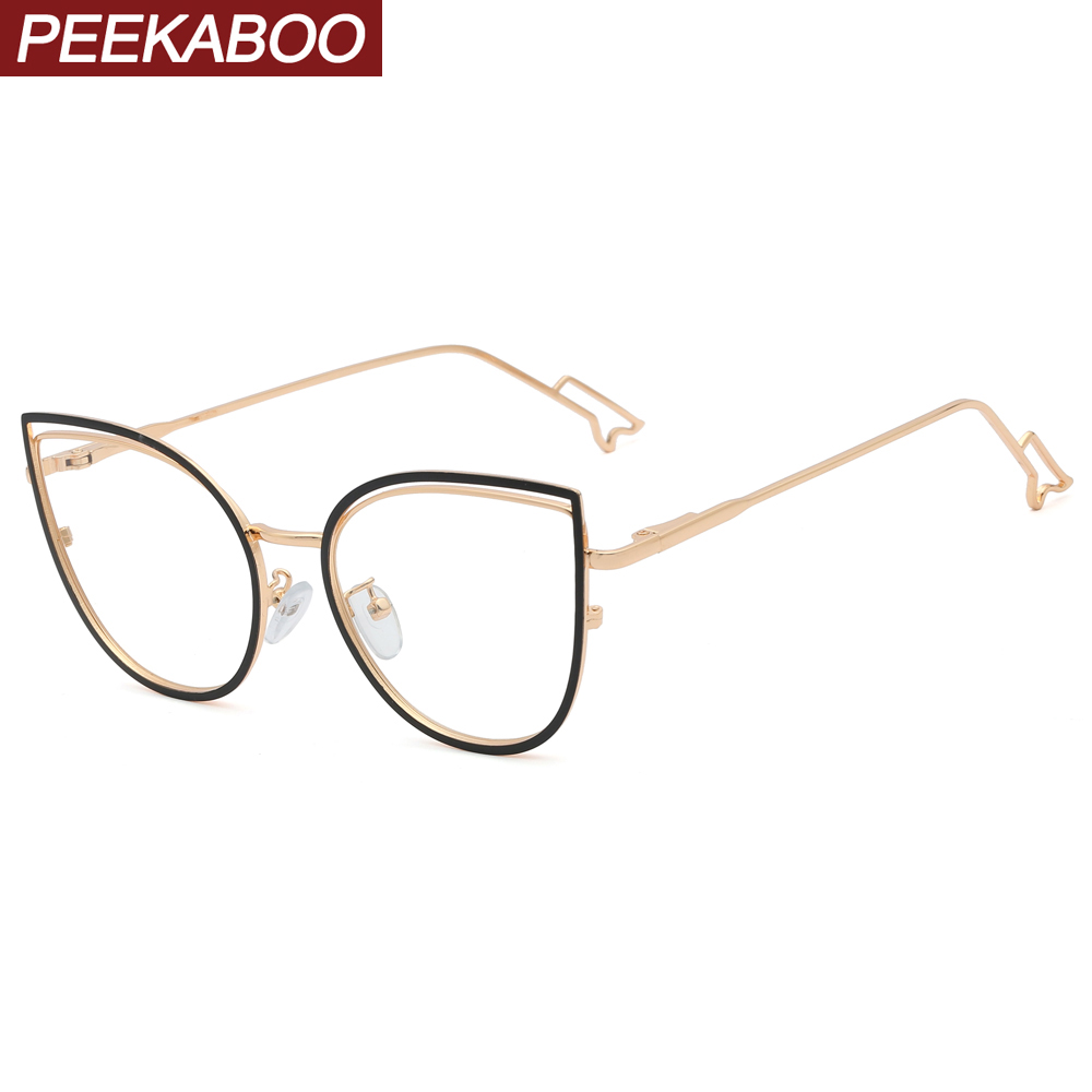 Peekaboo-gafas con filtro de luz azul para mujer, a la lentes transparentes, montura de gafas de ojos de gato ópticas metálicas, montura dorada, color blanco