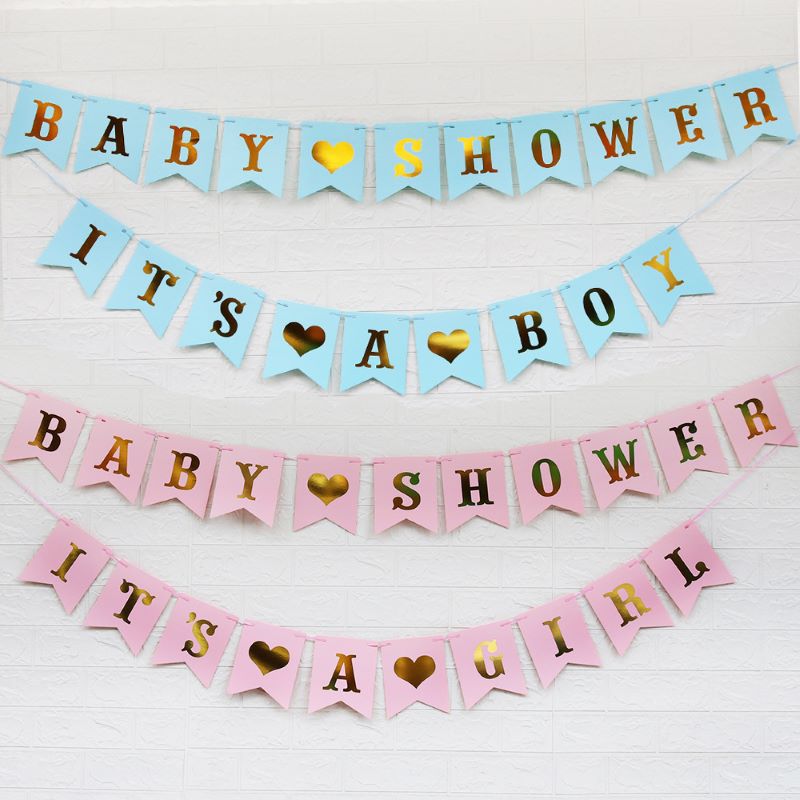 Rosa blå papir banner dekorasjoner baby shower det er en jente gutt babyshower kjønn avslører oh baby det er en gutt jente kraftpapir