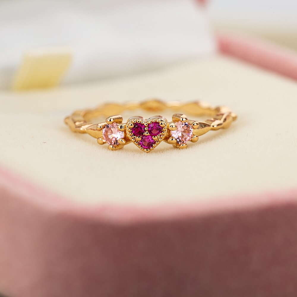 Goud Kleur Koperen Hartvormige Trouwringen Voor Vrouwen Leuke Cubic Zirconia Engagement Ring Sieraden Accessoires