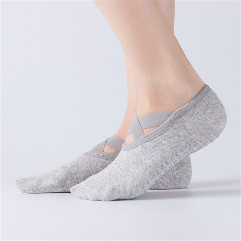 Damen-yoga-socken mit anti-rutsch-funktion, rutschfeste sohle, silikon-socken mit fersenkappe, geeignet für ballett, tanz, fitnessstudio, pilates und andere sportliche aktivitäten.: Grau
