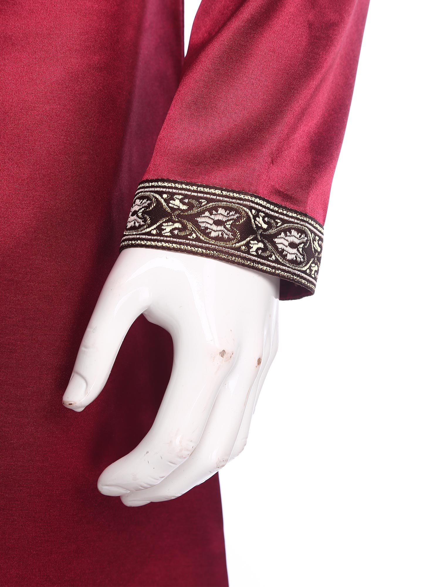 Túnica india para hombre, ropa de oración, disfraz de Cosplay tradicional, satén bordado, botones de nudo Kurta, bata musulmana con abertura lateral