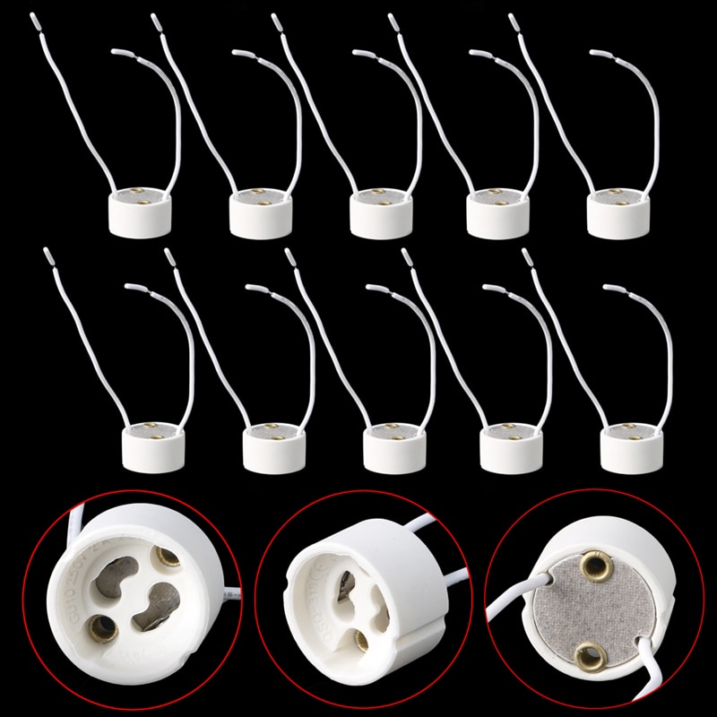 Gu10 sokkel led pære halogen lampe holder base keramisk ledningsstik