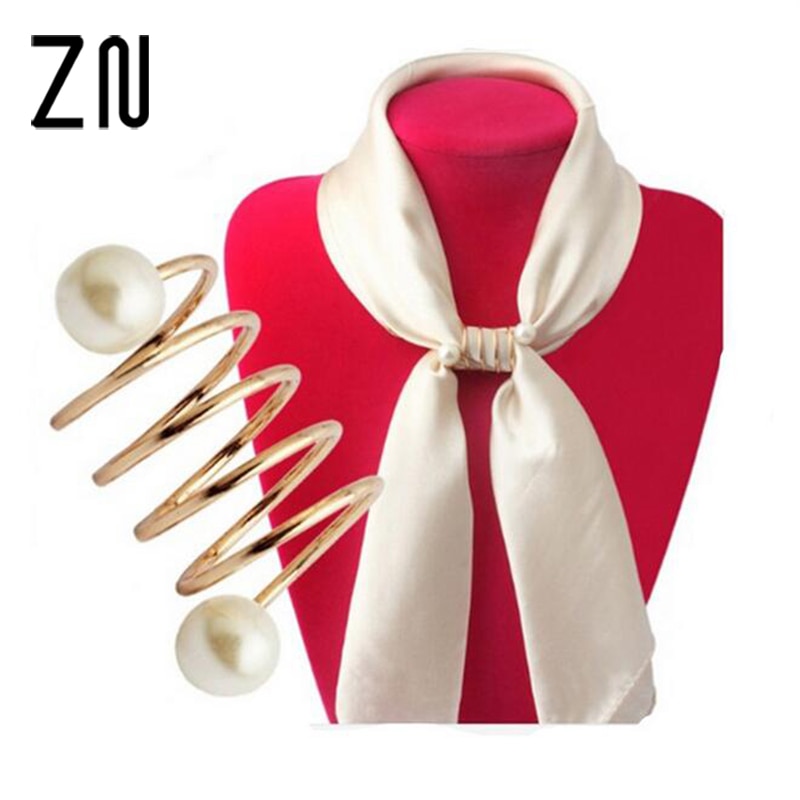 Simple Women Brooches Imitation pearl Spiral shape Hijab Shawl Scarves Scarf buckle ring clips