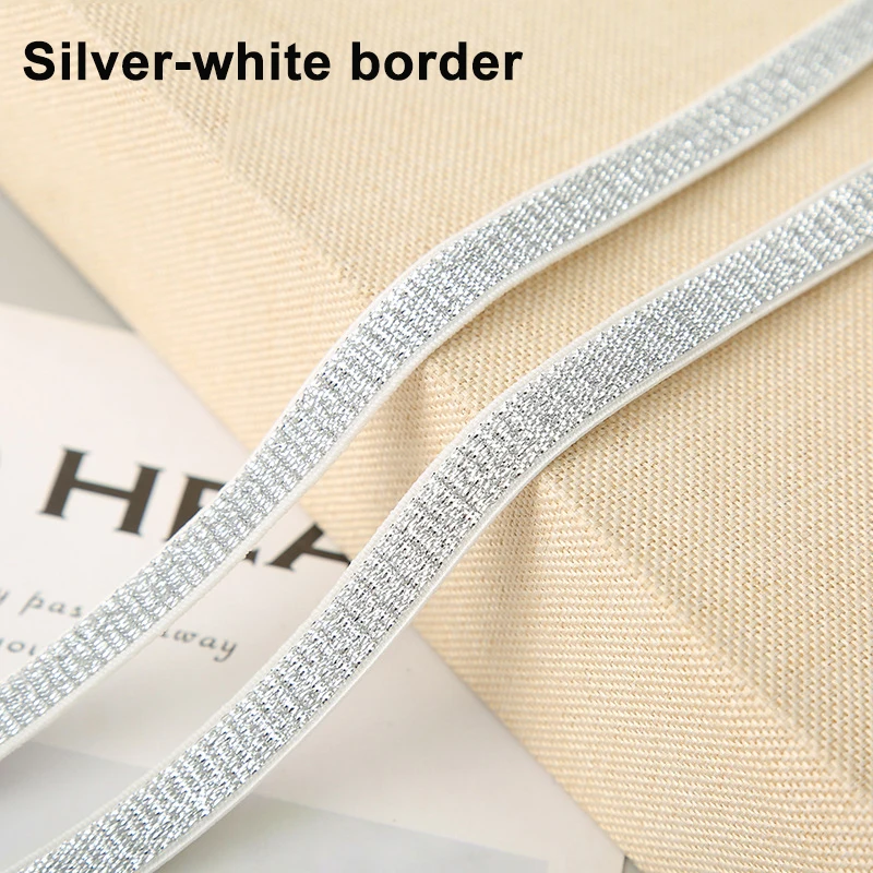 5Yards Glitter Elastische Spandex Band Goud Zilver Elastische Lint Bra Strap Lingerie Jurk Diy Naaien Trim Craft Tailleband Elastische: Silver-white border / 30MM