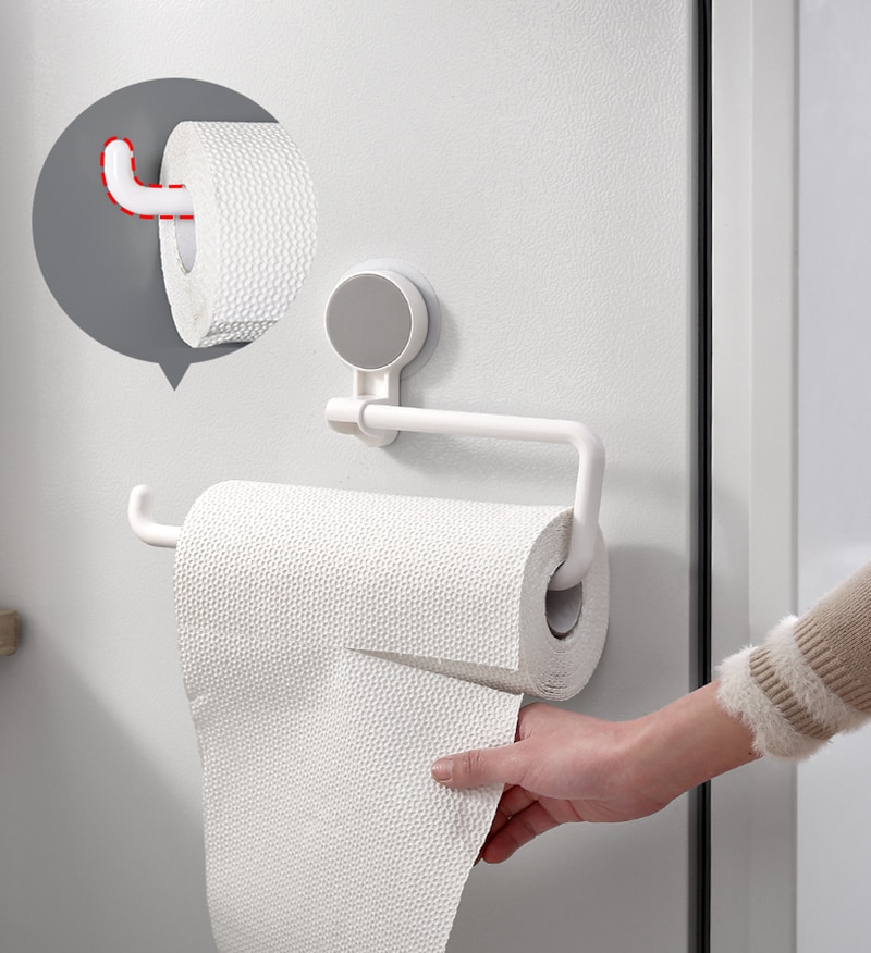 Roll Paper Rack Kitchen Cupboard Hanging Paper Towel Holder Rack Tissue Cling Film Storage Rack
